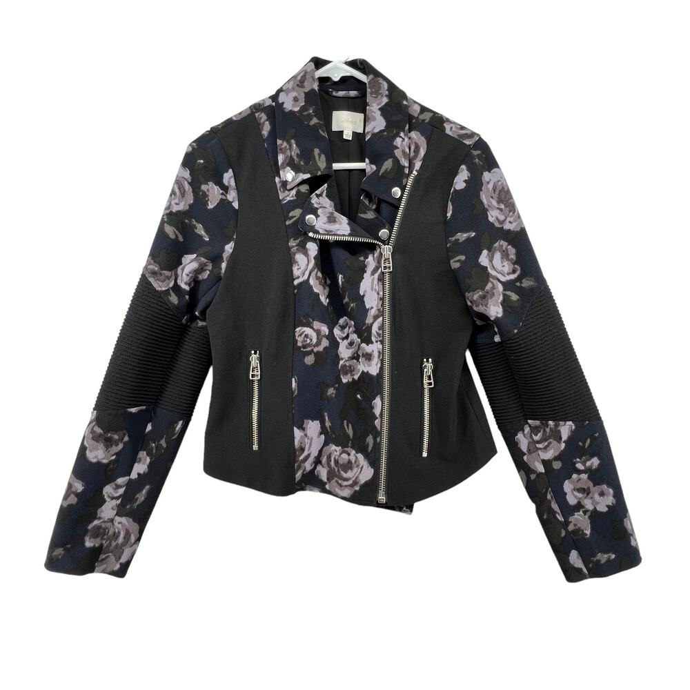 Wilfred Jacket Size 10 Floral Moto Black Blue Full Zip Pockets Lined Collared